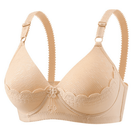 Fulorrnie Bras for Women Lift Wirefree Comfort Support Balconette Standard Straps Bra Beige 42