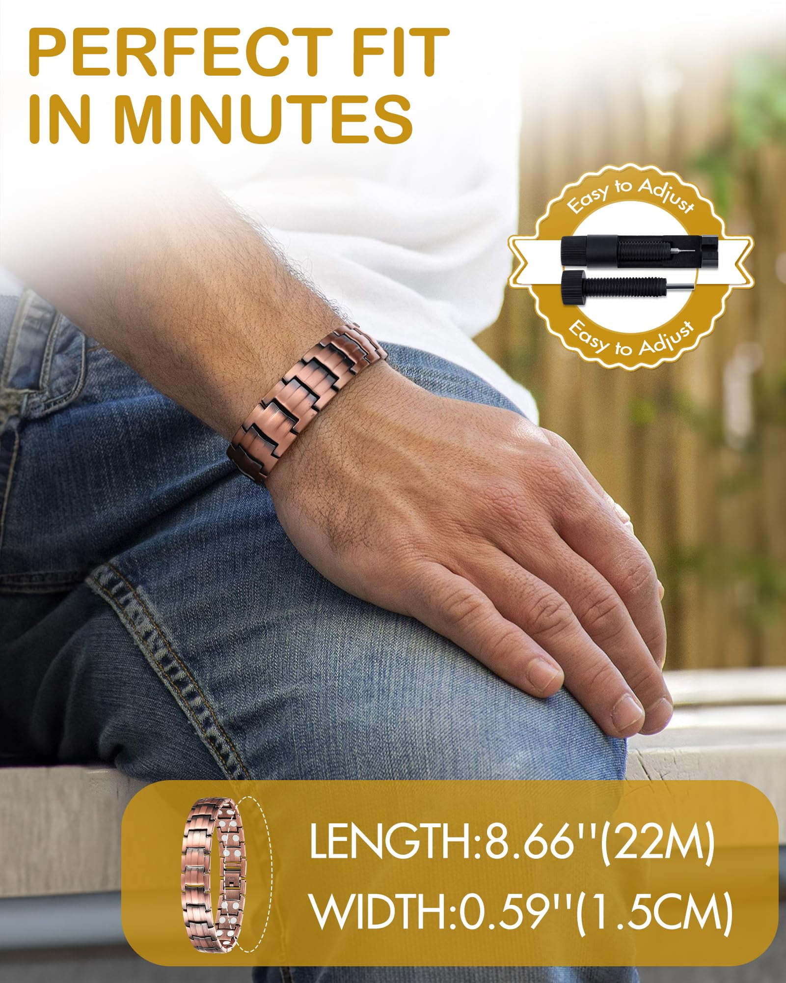 Wollet Magnetic Copper Bracelets Bangle for Men, Set of 2
