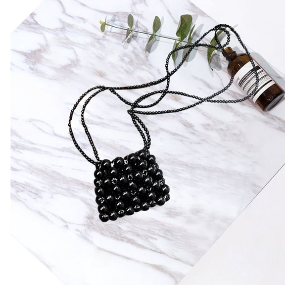OATIPHO Chic Black Beaded Evening Handbag with Dual Straps Ideal for Weddings and Parties