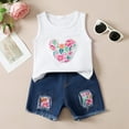 thumbnail image 2 of NZRVAWS 2T Toddler Baby Girls Summer Outfits Set 3T Girls Sleeveless Top Denim Shorts Set White, 2 of 6