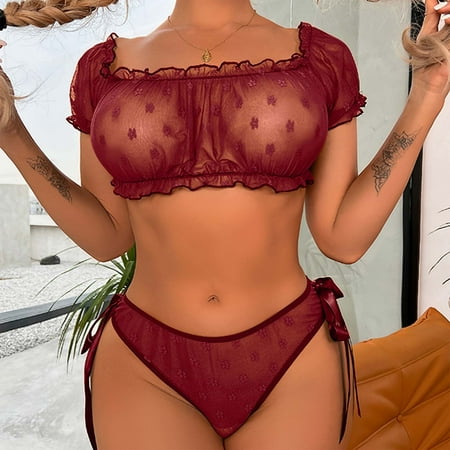 

ERTUTUYI Bra And Panty Set Ruffle Lingerie Set Mesh Babydoll Chemise