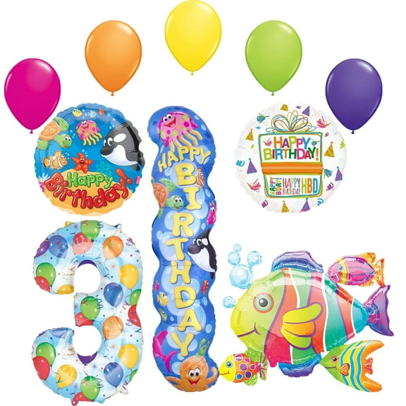 Sea Buddies 3rd Birthday Party Supplies Underwater Ocean Animals Theme Balloon Bouquet Decorations