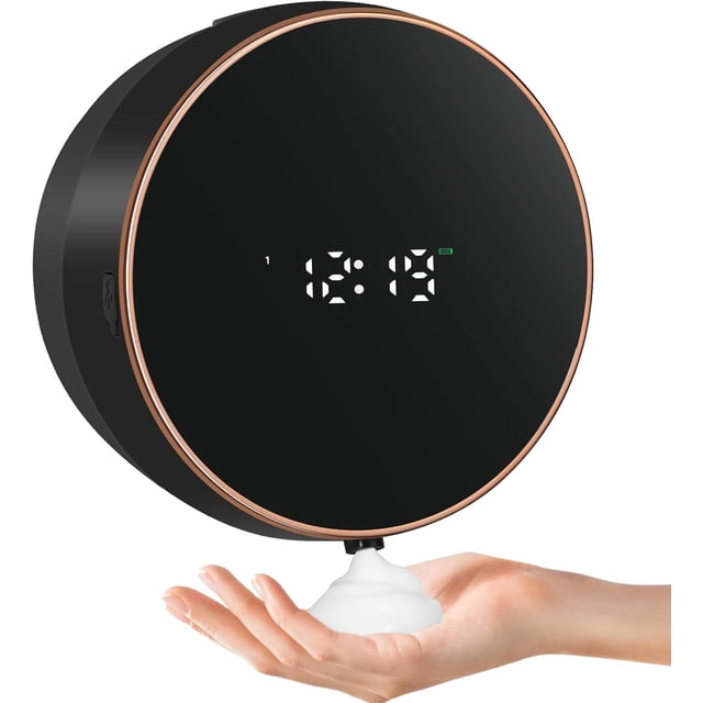 Automatic Soap Dispenser Foam Bathroom: Wall Mount Rechargeable Touchless Adjustable Auto Smart Electric Plastic Black Foaming Soap Dispenser with Clock - Kitchen - Hand Dish Lotion Couple Kids