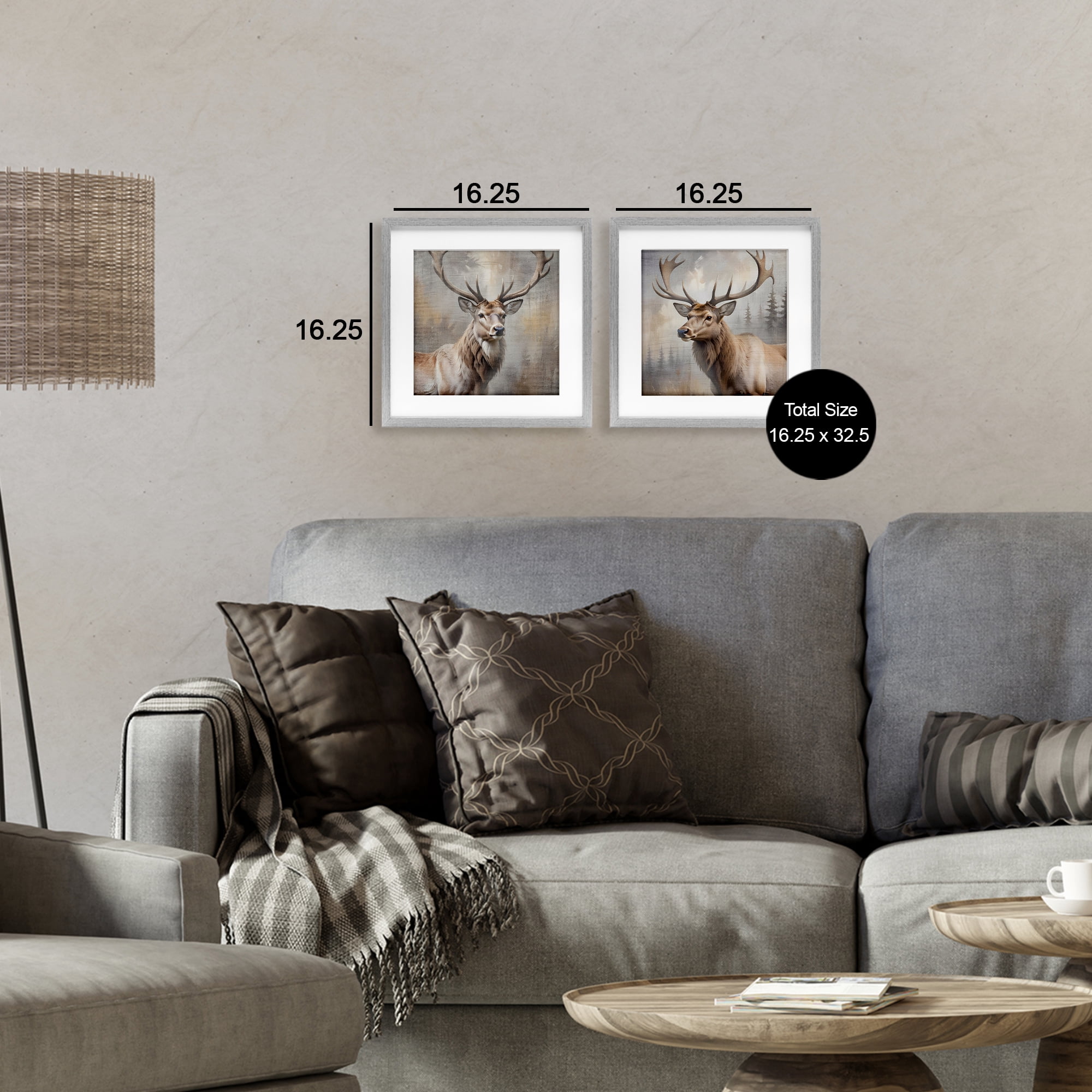Stupell Industries Glancing Forest Stags 2 Piece Gray Framed Print Under Glass Set, design by Susan Arnot