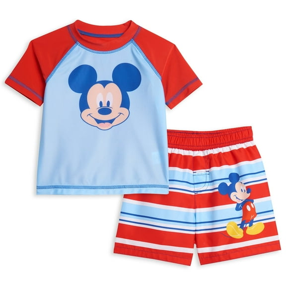 Disney Mickey Mouse Infant Baby Boys Rash Guard and Swim Trunks Outfit Set Infant to Toddler