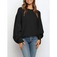 thumbnail image 3 of Women'S Oversized Crewneck Sweater Batwing Puff Long Sleeve Cable Slouchy Pullover Jumper Tops Black XL, 3 of 4