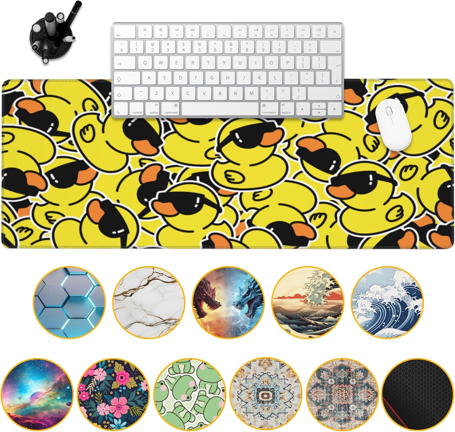 Gaming Mouse Pad,Kawaii Cute Yellow Duck Desk Pad,31.5""X15.7"" Extended Gaming Mouse Pad Mat with Stitched Edge Non-Slip Base Big Mouse Pad for Office Keyboard Laptop, Large, WDQ-D08