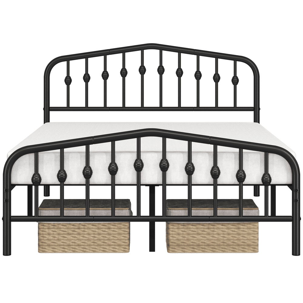 Fullfurnique Cadre de Lit en Métal Moderne avec Tête et Pied de Lit Cintrés, Simple, Noir