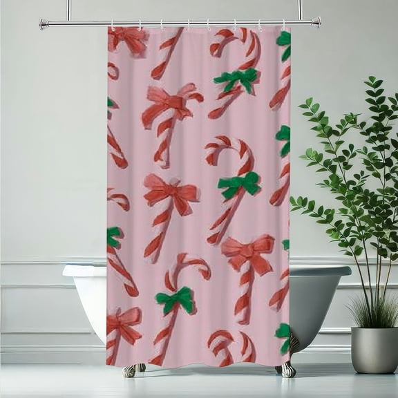 RKSupls Christmas Shower Curtain, Candy Cane Signs Curtain with Hooks for Home Bathroom Decor Washable Curtains, 36x72 in