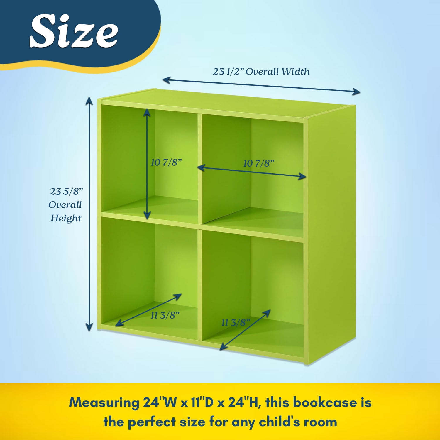 Kings Brand Furniture - 4 Cube Storage Organizer Book Shelf, Toy Storage Organizer for Playroom, Bedroom, Nursery School, Green