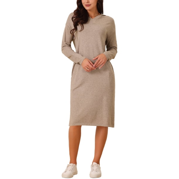 Inspire Chic Women's Hoodie Dress Casual Pullover Sweater Long Sleeve Sweatshirts Midi Dress with Pocket, Size: XL, Black