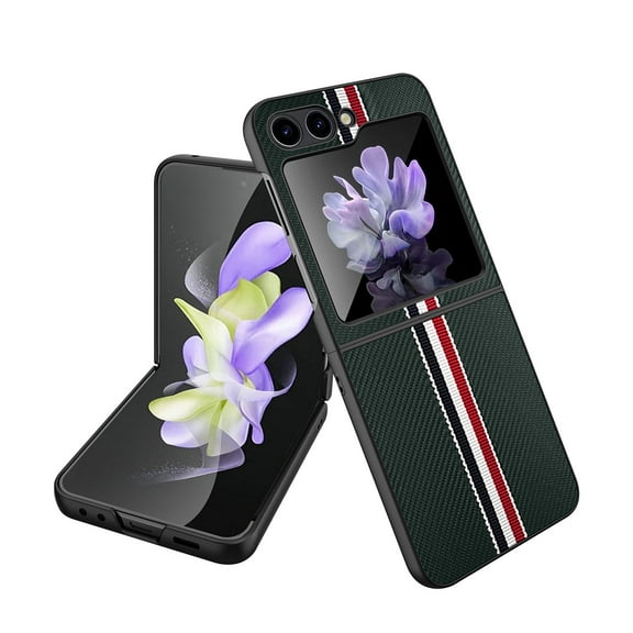 Case for Samsung Galaxy Z Flip5, Twill Pattern Slim Protective Cover for Samsung Galaxy Z Fold5, Skin-Friendly PU Leather+PC Military Grade Shockproof Lens Protection Case with Anti-Slip Strip,Green
