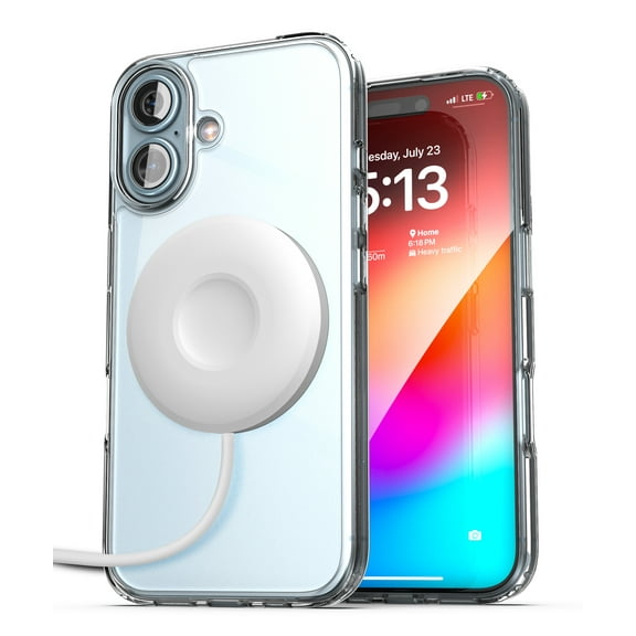 Encased Magnetic Case for iPhone 16 (2PC Set, Includes Wireless Charger) Compatible with MagSafe, Clear