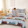 thumbnail image 3 of Castle Fairy Cartoon Vintage Train Twin Bedding Sets 7-Piece for Kids, Colorful Locomotive Bedding Comforter Set for Bedroom, Blue Red Green,Grey Reversible, 3 of 7