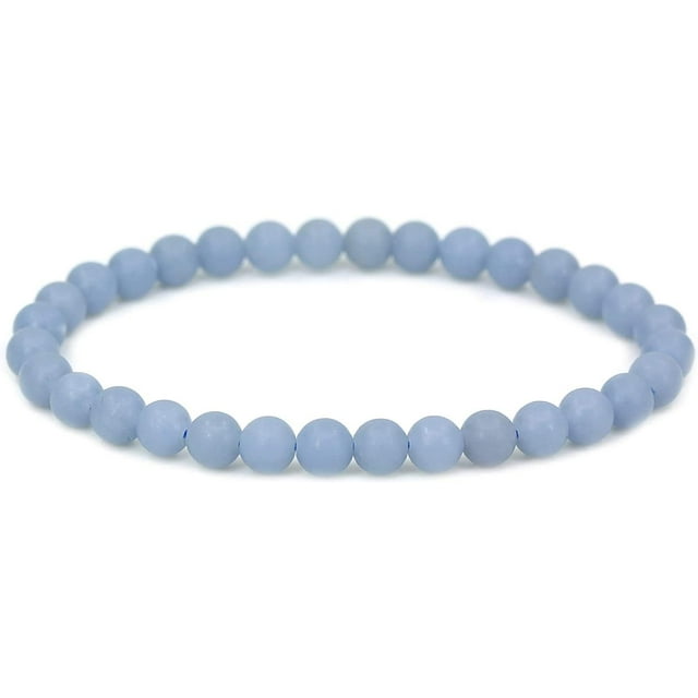 Bracelet Extensible Perles Rondes 6mm Pierre Précieuse Angelite Naturelle 7 Pouces Unisexe