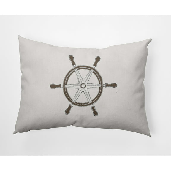 Simply Daisy, 14" x 20" Ship Wheel Ivory Nautical Decorative Outdoor Pillow