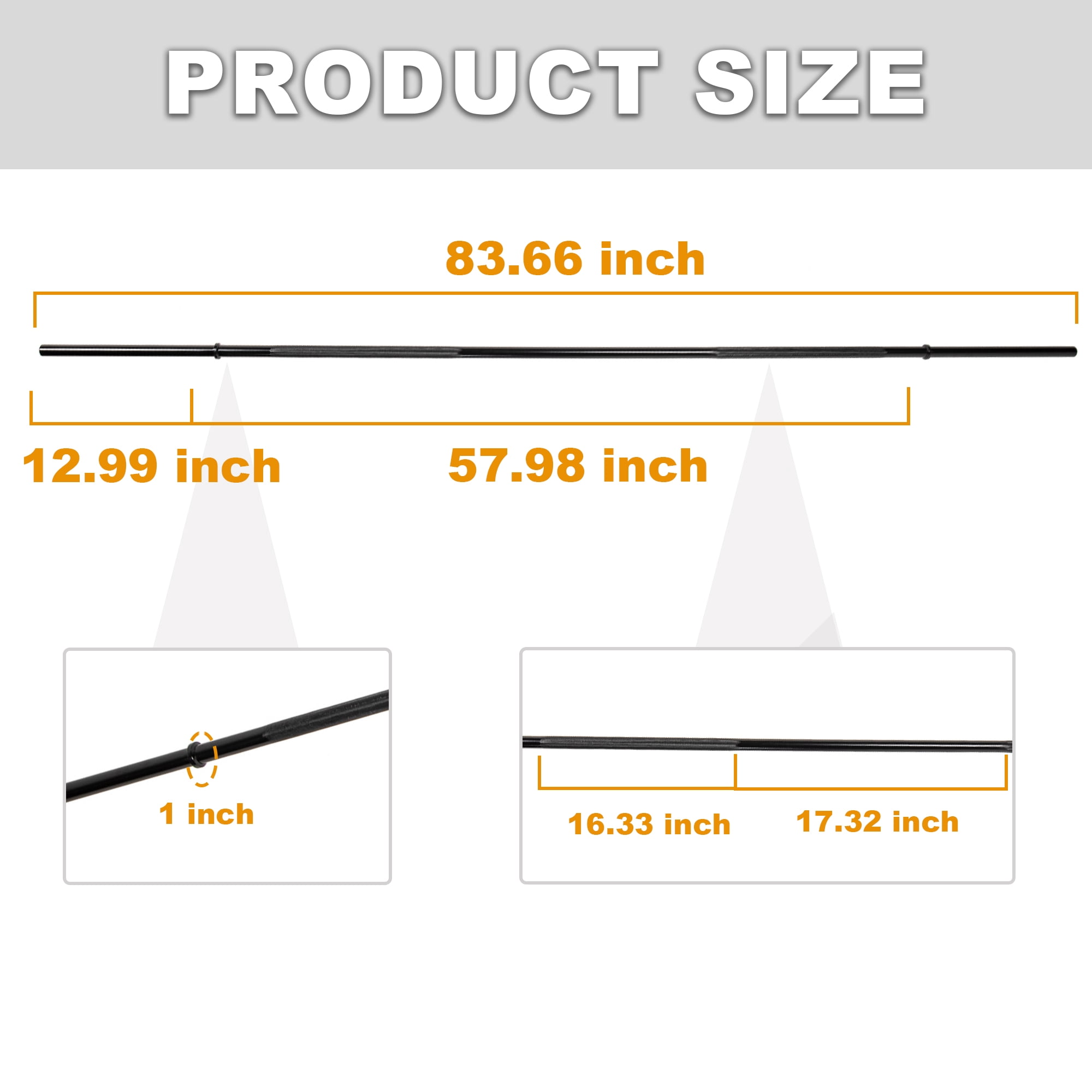 FlexWave Straight Barbell Bar, Alloy Steel, 1-Inch Standard Diameter, Black Finish, Available in 5FT and 7FT