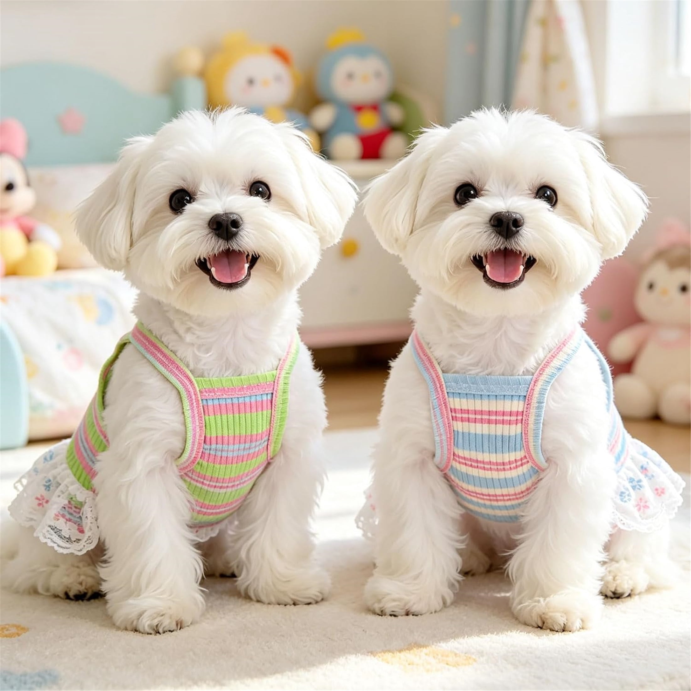 HQREA Striped Dog Shirts for Small Dogs Girl Cute Dog Dress Summer Puppy Clothes Pet Tshirt Skirt Outfits,2 Pack