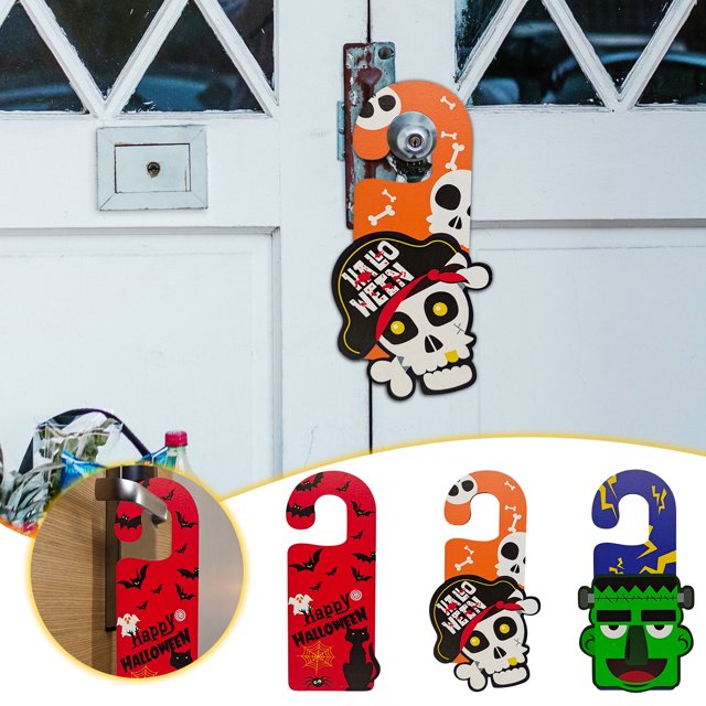Fiudx Letrero de Puerta de Halloween, Decoración para Festivales de Fantasmas, Artesanía de Madera Reutilizable, Fácil de Colgar, Decoración para Fiestas, Idea de Regalo Navideño, Tamaño 10 X 22 X 0,