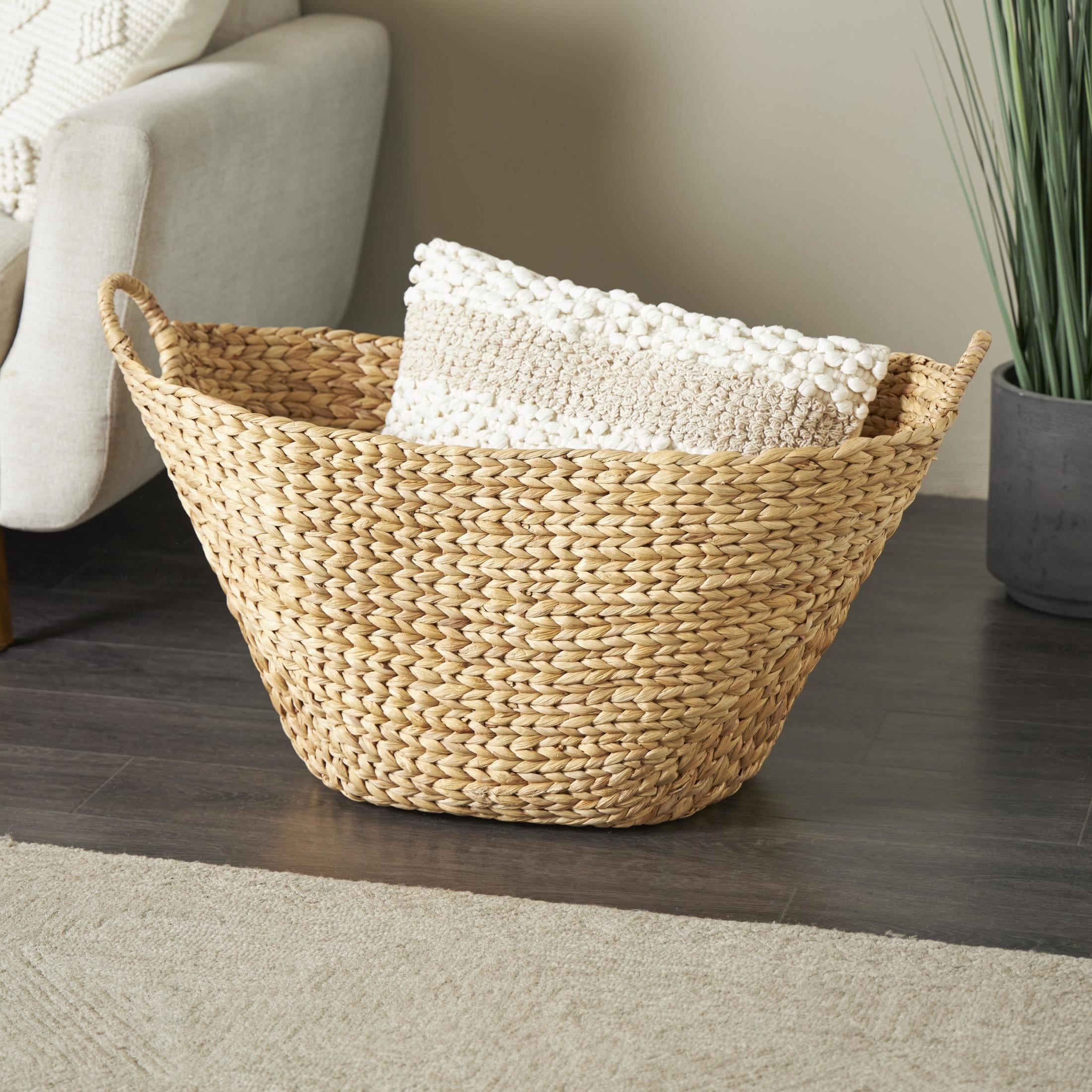 DecMode 31" x 19" Brown Seagrass Handmade Large Woven Storage Basket with Ring Handles, 1-Piece