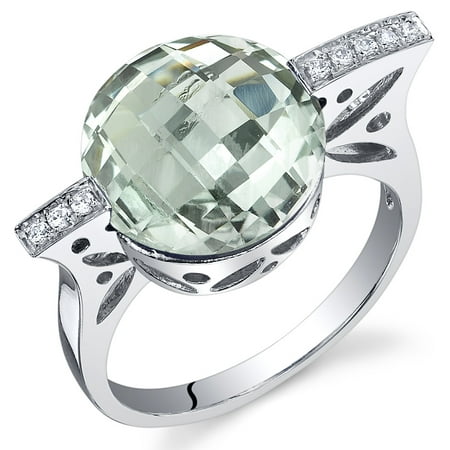 Peora 4.50 Ct Green Amethyst Engagement Ring in Rhodium-Plated Sterling Silver