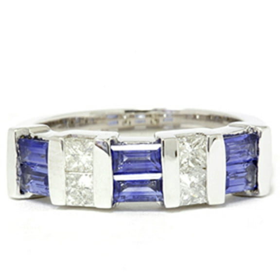 Pompeii 1 1/2ct Princess Cut Diamond & Blue Sapphire 14K White Gold Ring (G/H,I1)