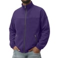 thumbnail image 3 of Men's Suede Leather Jacket Solid Color Long Sleeve Casual Jacket Zip Stand Collar Loose Winter Fall Outerwear with Pockets Basic Daily Outer Coat, 3 of 7