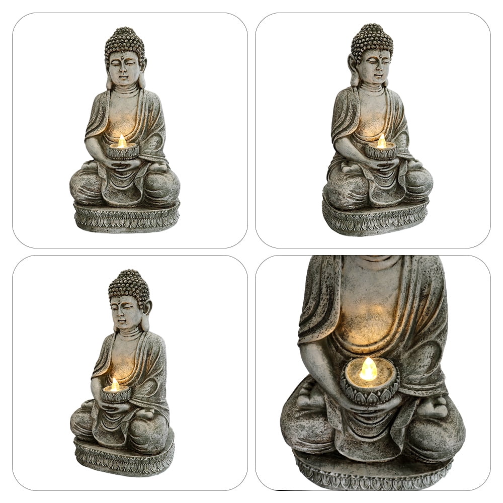 Buddha Solar Lights, Zen Buddha Solar LED Light, Outdoor Water Fountain LED Light Meditating for Yard Garden