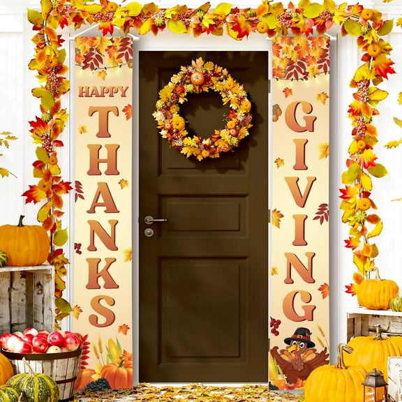 KatchOn, Happy Thanksgiving Banner Outdoor - Xtralarge 72x12 Inch | Thanksgiving Door Banner for Thanksgiving Door Decorations | Thanksgiving Banners for Front Door | Thanksgiving Decorations Outdoor