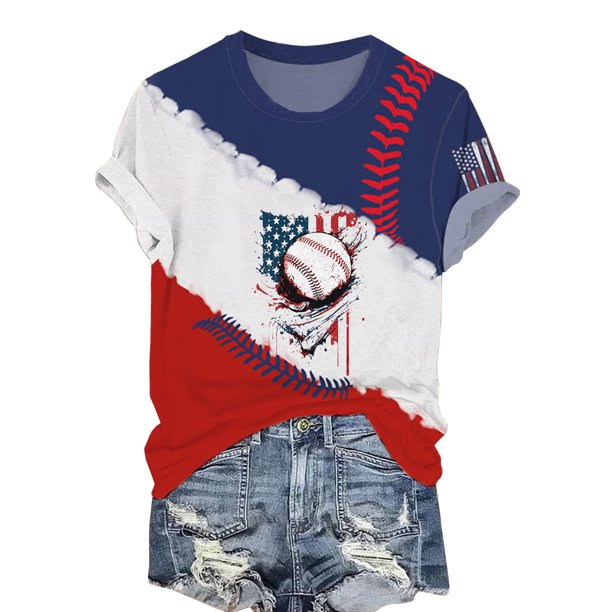 Camiseta de Cuello Redondo Impresa Casual de Manga Corta de las Mujeres, Suéter de Poliéster Ligero para el Verano