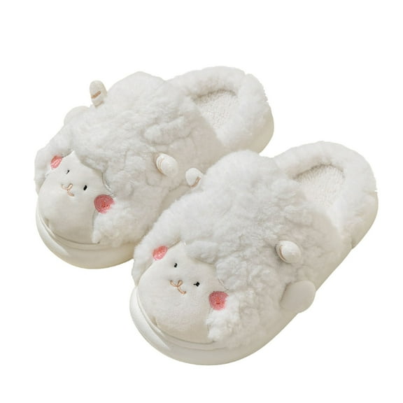 Otqutp Toddler Indoor Shoes Winter Children Slippers Girl Boy Flat Non Slip Round Toe Short Plush Warm Comfortable Cute Cute Sheep Shape House Shoes Bedroom Slipper(White,9-9.5 Years)