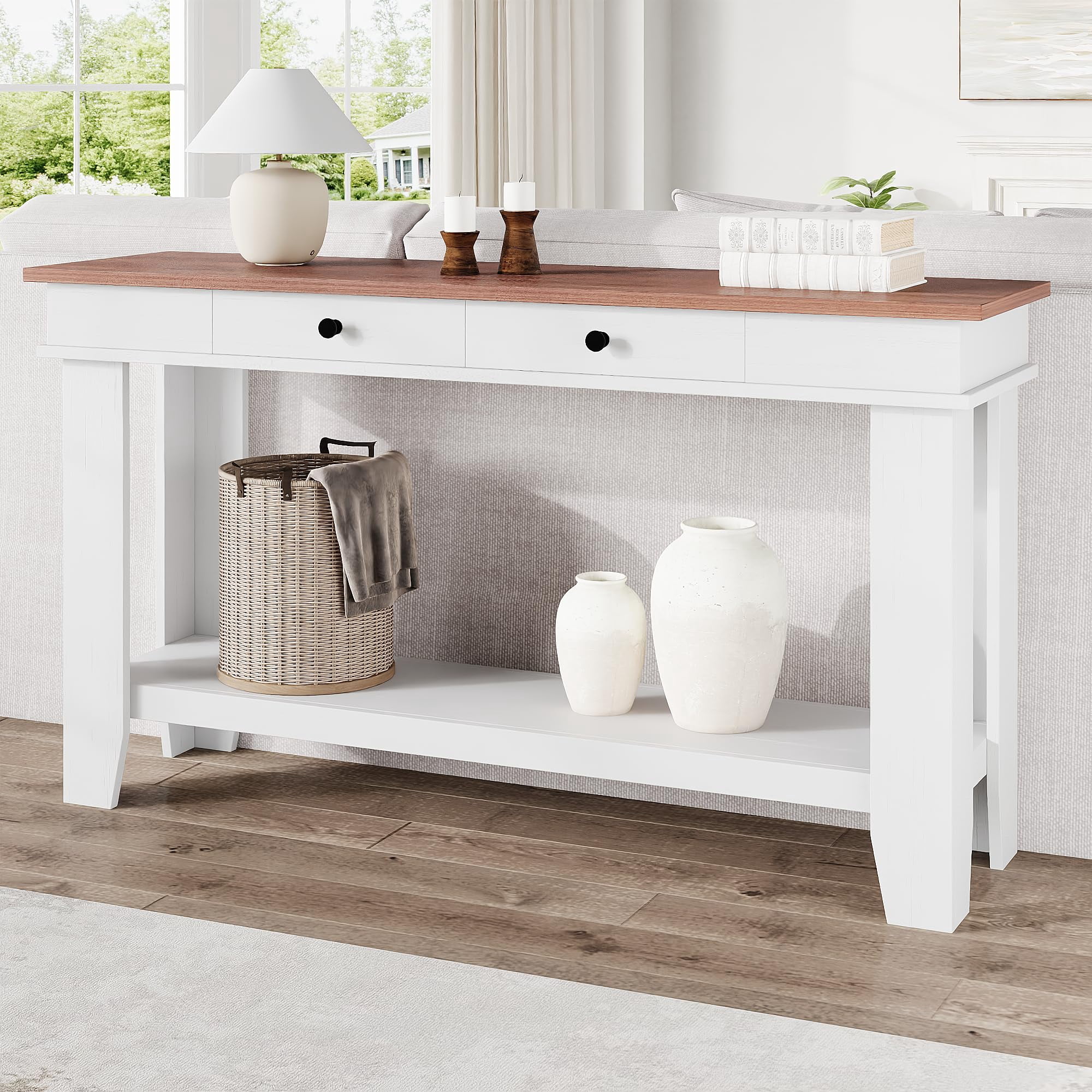 Roromall 54" Wood Console Table with 2 Drawers & Lower Shelf, Farmhouse Sofa Table for Entryway, Hallway, Living Room, Behind Couch