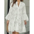 thumbnail image 2 of Bangyeer Women V Neck Dress Floral Dress Long Sleeve Button Loose A Line Short Dress, 2 of 6