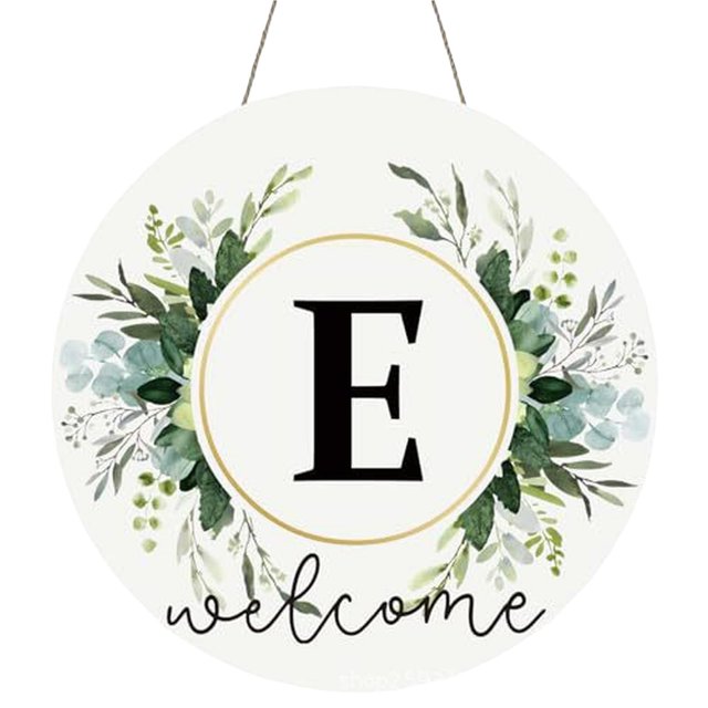 Clearance! Monogram Letter Welcome Sign for Front Door Rustic Green Floral Family Initial House Warming Decor Spring Summer Wooden Wreath Personalized Sign for House Front Porch 12 Inch