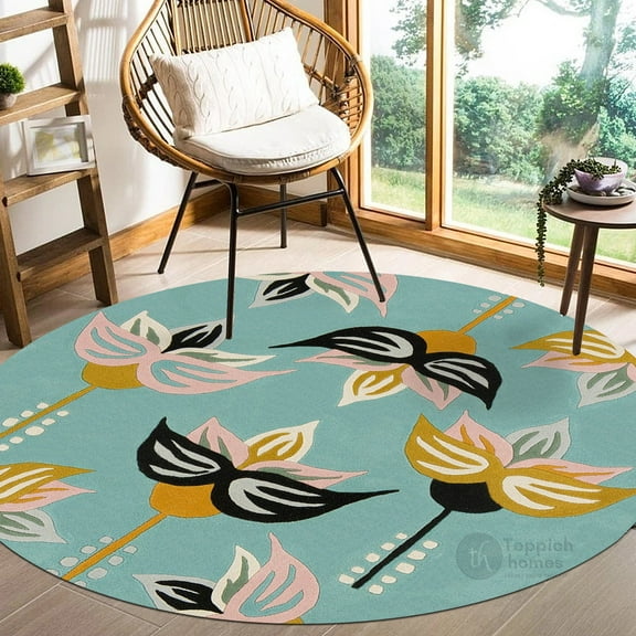 Tufted Rug 5X5, Handmade Carpet, Blue Color, Wool Rug, Hallway, Bedroom, Area Rugs