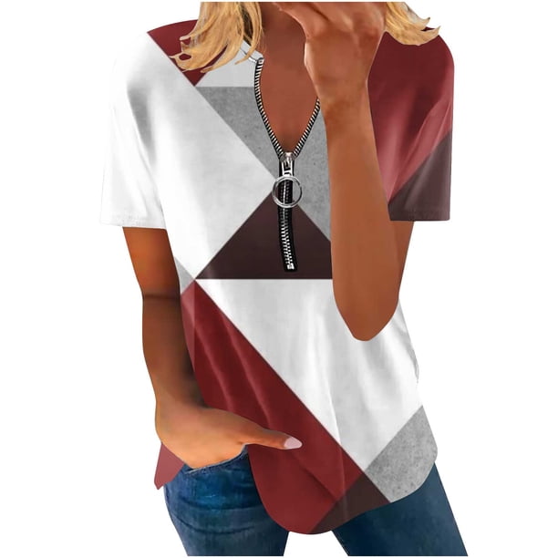 Blusa de manga corta con cuello en V, informal, cómoda y elegante para mujer OAVQHLG3B Store lin121212