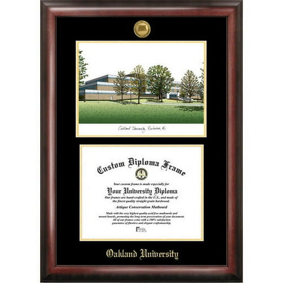 Oakland University 8.5" x 11" Gold Embossed Diploma Frame with Campus Images Lithograph