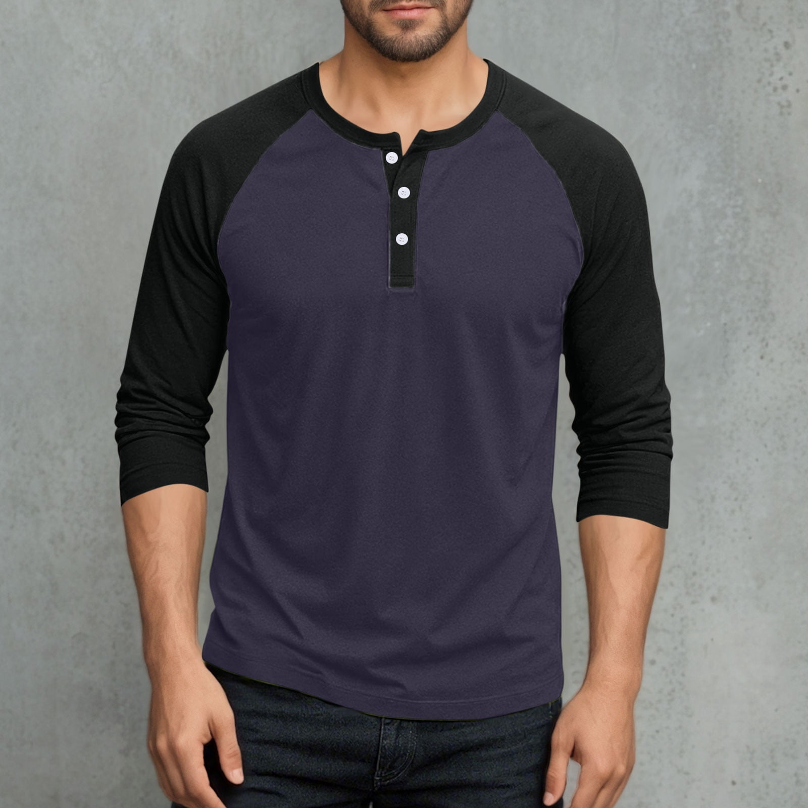 AnuYalue Mens Big and Tall Henley Shirts Lightweight 3/4 Sleeve Baseball T-Shirt Fashion Color Block Tee Fall Winter Athletic Tops