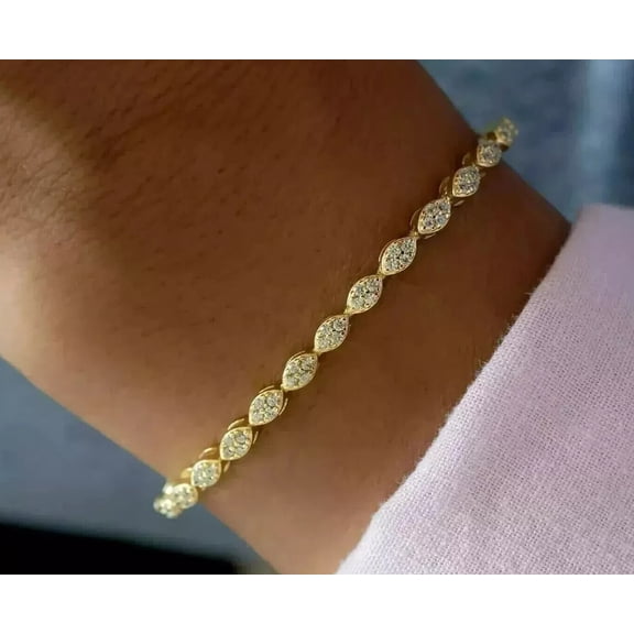 Simulated Diamond 5.00CT Round Cut Tennis Bracelet 7" 14K Yellow Gold Plated