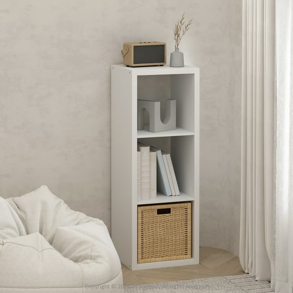 Furinno Cubic Open Back Multipurpose Clothing & Closet Storage Organizer Shelf, 3-Cube, White