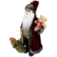 thumbnail image 3 of 16" Noble Standing Santa Claus in Burgundy Robe Christmas Figure with Teddy Bear and Gift Bag, 3 of 6
