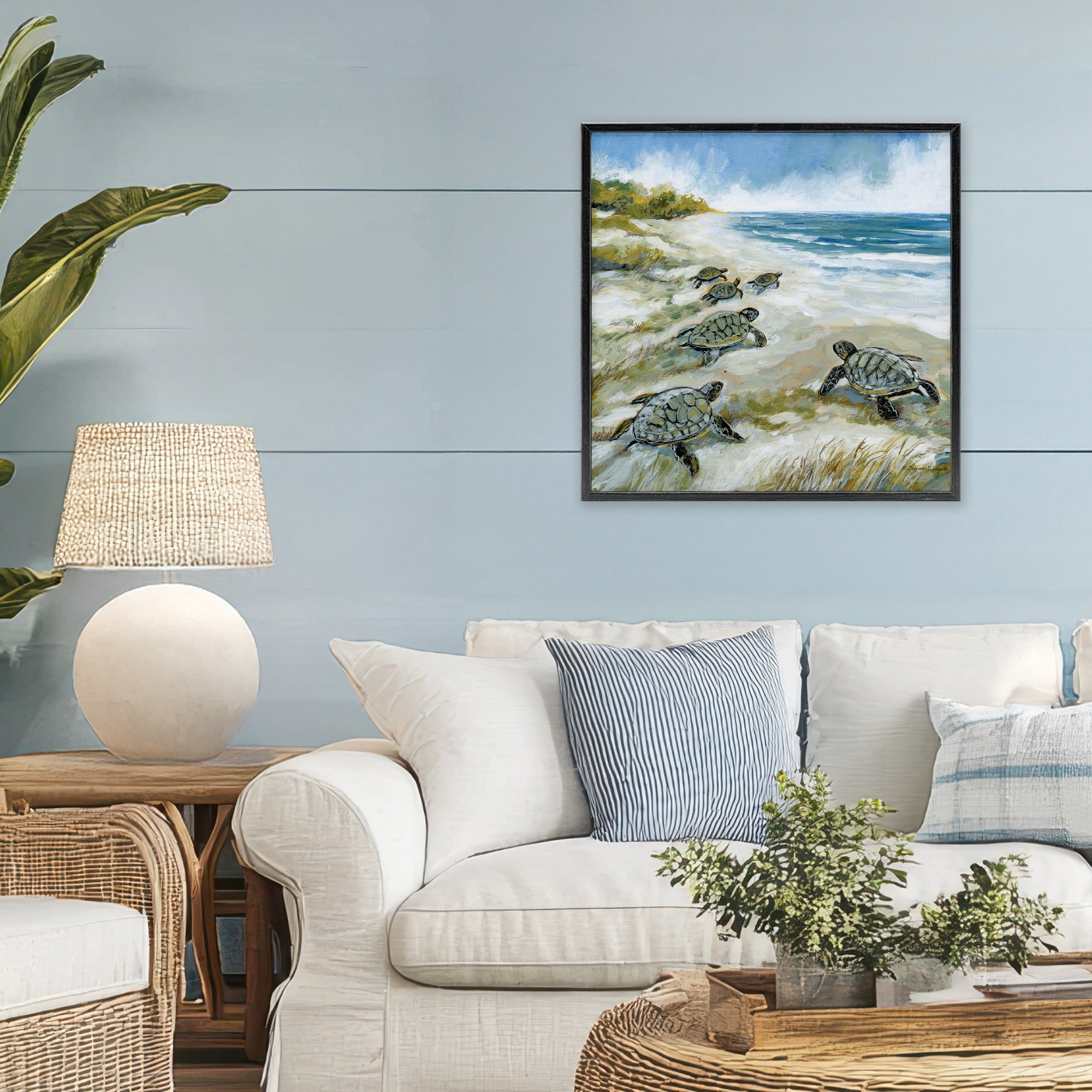 Stupell Industries Baby Sea Turtles on Beach Black Framed Giclee Art, design by Susan Winget