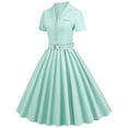 thumbnail image 3 of QLEICOM 1950's Dresses for Women Vintage, Solid Short Sleeve Shirt Medieval Vintage Dress, Stretch Slim High Waist Swing Dress, Audrey Hepburn Style Party Dresses Mint Green S, 3 of 3