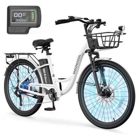 MOPHOTO 26in Electric Bike, 350LBS Loading Aluminum Ebike, 48V Lithium Battery UL Certified, 7-Speed E-Bicycle