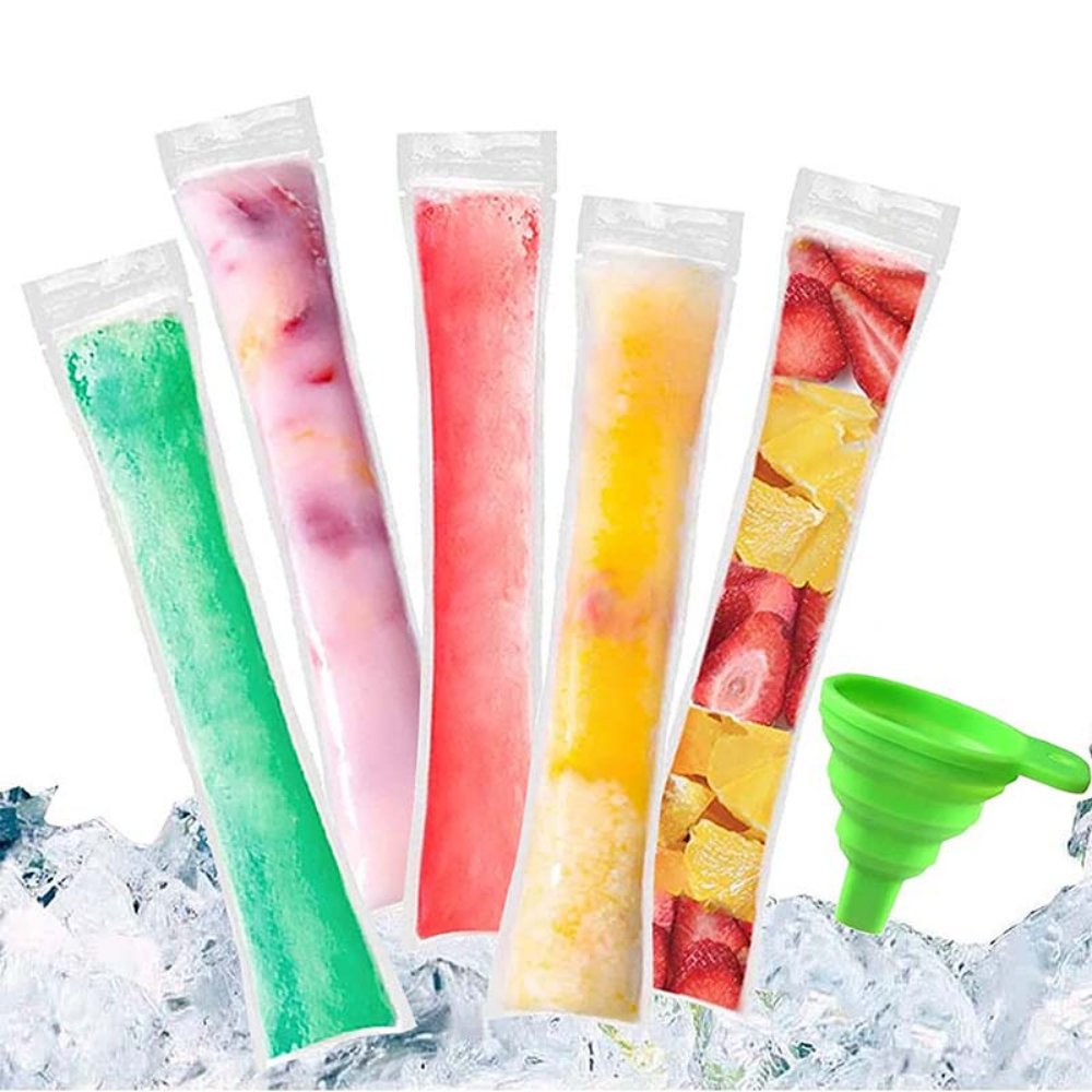 Trianu 100 Pack Popsicle Bags, Ice Pop Bags with Funnel, Disposable ...