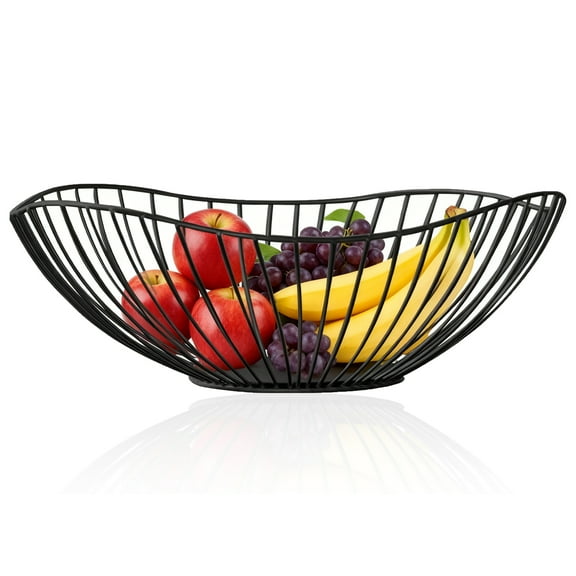 ZHUYING Metal Wire Fruit Bowl, Wavy Fruit Basket Fruit Stand Serving Bowls for Kitchen Counter, Countertop, Home Decor, Table Decorative Hold Veggies, Bread, Snacks (Black)