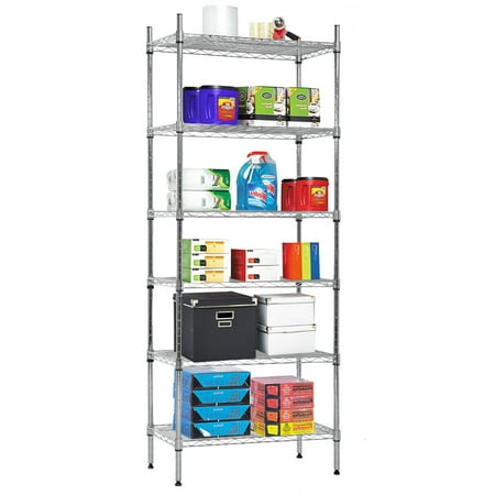 Heavy Duty Lumber Storage Rack Nsf Wire Shelf Organizer 6 Wire Shelving Unit Metal Storage Shelves, Utility Commercial Grade Heavy Duty Height Adjustable Leveling Feet Steel Layer Shelf Rack For Kitchen Bathroom Office,Chrome ()
