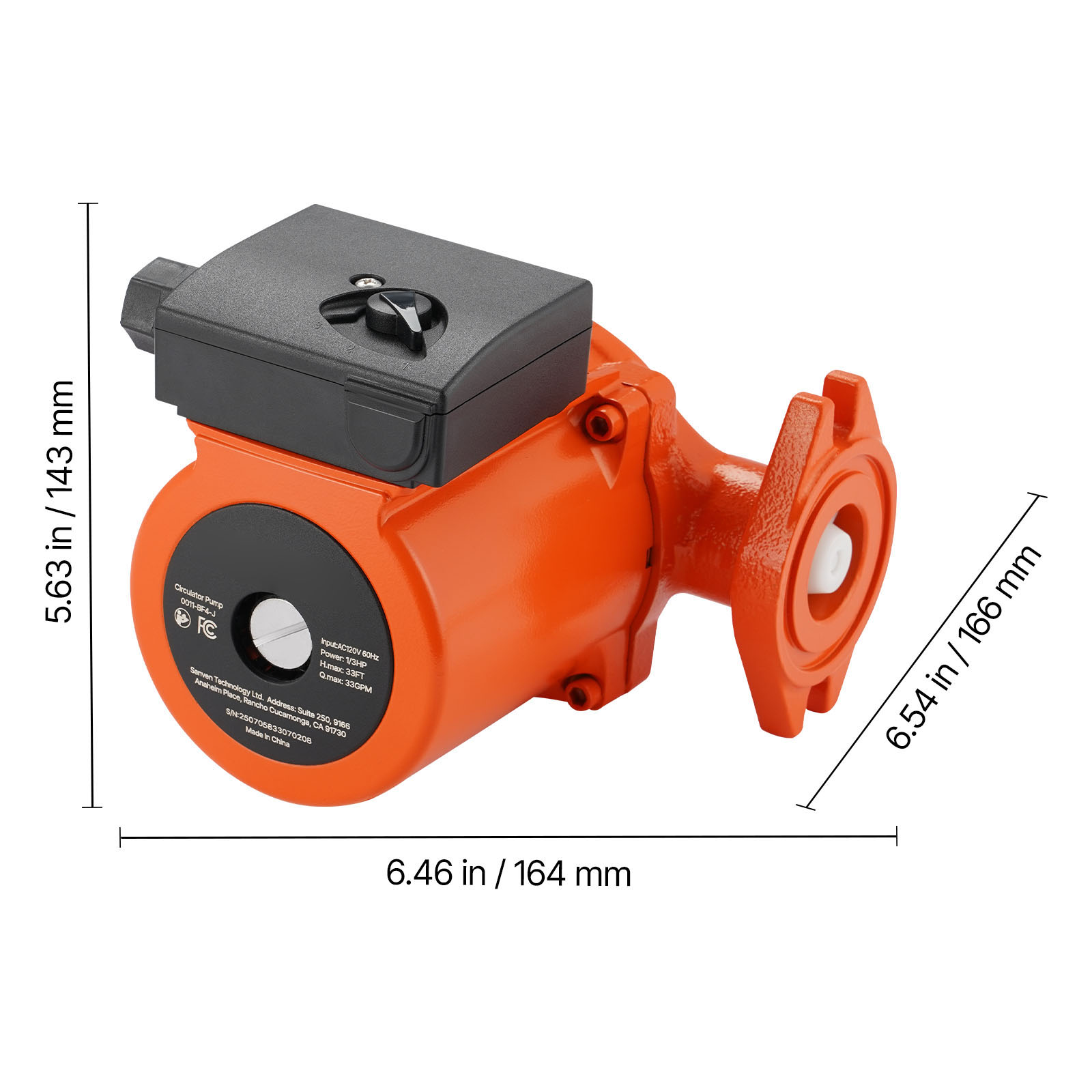 KFFKFF Cast Iron Circulator Pump, 33 GPM, AC 120V, 33 ft Hot Water Recirculation Pump, 1-1/4 in Flange Connection, 3-Speed Settings, Low-Noise Design, Suitable for Home Heating Systems
