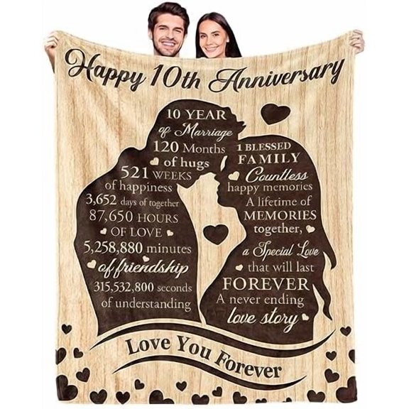 10 Year Anniversary Weg Gifts for Wife Him Couples Blanket,10th Anniversary Weg Gifts for Him Her Couple,10 Year Anniversary Gifts,10 Year Anniversary Decorations,Throw Blanket