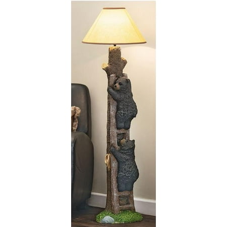 Rustic Black Bear Cubs Climbing Up Tree Ladder Standing Floor Lamp Statue 60 H Canada Rustic Black Bear Cubs Climbing Up Tree, Bear Cub Floor Lamp